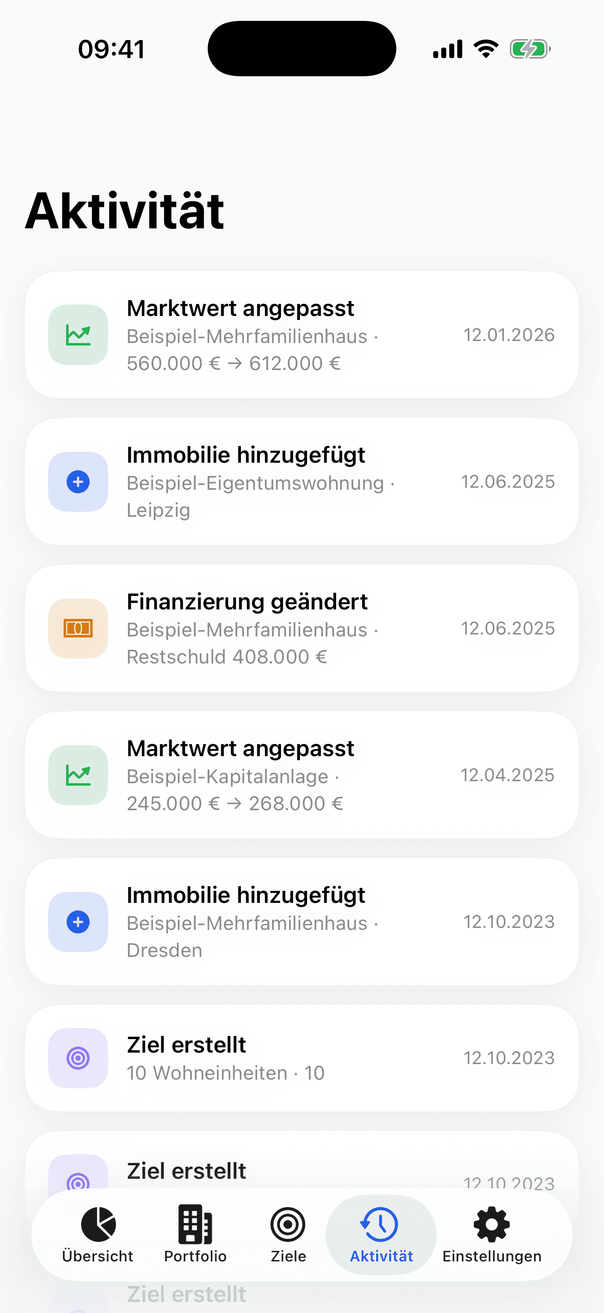 ImmoTracker Aktivitäten-Verlauf